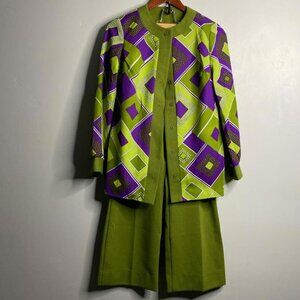 70s vintage green and purple pant suit size 11/12